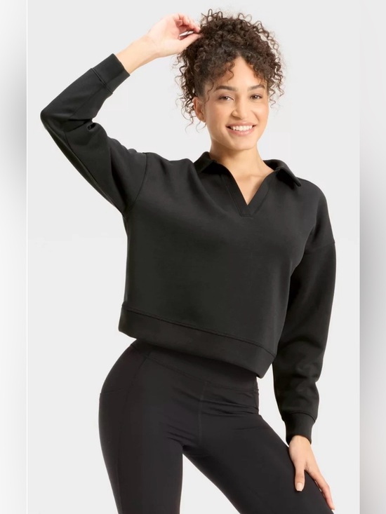 all in motion Tops - all in motion Airy Sleek Black Polo Pullover Sweatshirt